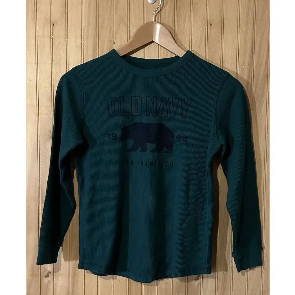 Old Navy Boys Size Large Long Sleeve Waffle Knit Tops Shirt Bear